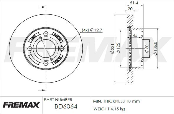 FREMAX BD-6064 - Bremžu diski www.autospares.lv