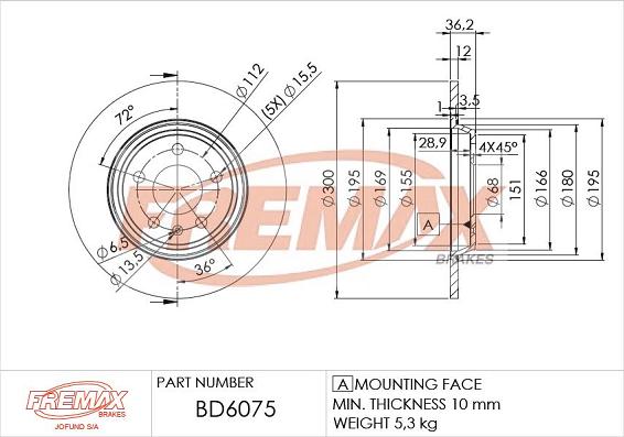 FREMAX BD-6075 - Тормозной диск www.autospares.lv