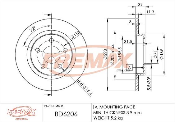 FREMAX BD-6206 - Тормозной диск www.autospares.lv