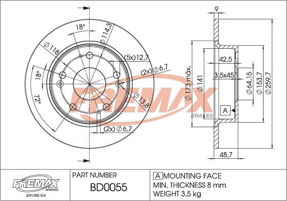 FREMAX BD-0055 - Bremžu diski www.autospares.lv