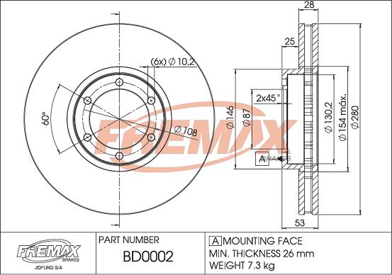 FREMAX BD-0002 - Bremžu diski www.autospares.lv