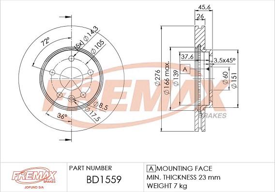 FREMAX BD-1559 - Bremžu diski www.autospares.lv