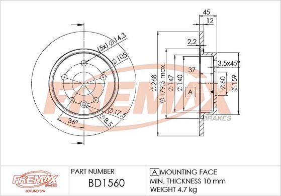 FREMAX BD-1560 - Bremžu diski www.autospares.lv