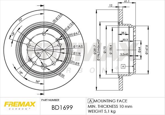 FREMAX BD-1699 - Bremžu diski www.autospares.lv