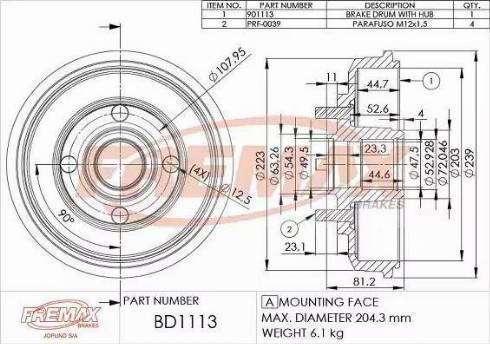 FREMAX BD-1113 - Bremžu trumulis www.autospares.lv