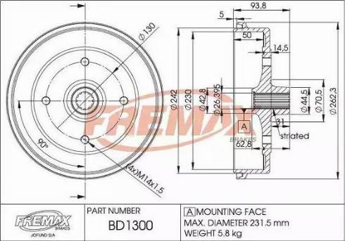 FREMAX BD-1300 - Bremžu trumulis www.autospares.lv