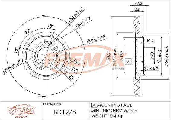 FREMAX BD-1278 - Bremžu diski www.autospares.lv