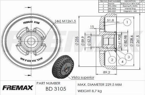 FREMAX BD-3105-KT - Bremžu trumulis www.autospares.lv