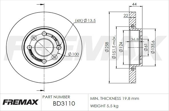 FREMAX BD-3110 - Bremžu diski www.autospares.lv