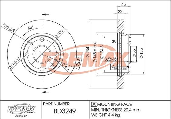 FREMAX BD-3249 - Bremžu diski www.autospares.lv