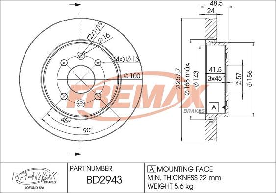 FREMAX BD-2943 - Bremžu diski www.autospares.lv