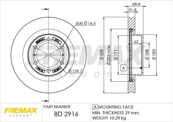 FREMAX BD-2916 - Bremžu diski www.autospares.lv