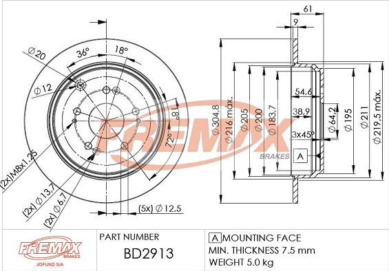 FREMAX BD-2913 - Bremžu diski www.autospares.lv