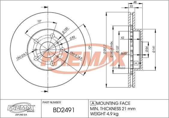 FREMAX BD-2491 - Bremžu diski www.autospares.lv