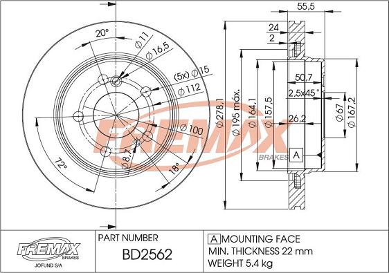 FREMAX BD-2562 - Bremžu diski www.autospares.lv