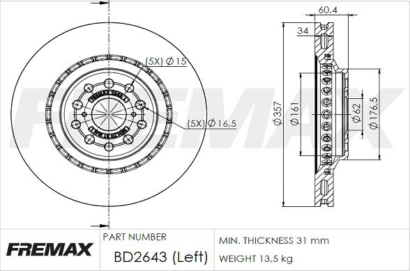 FREMAX BD-2643 - Bremžu diski www.autospares.lv