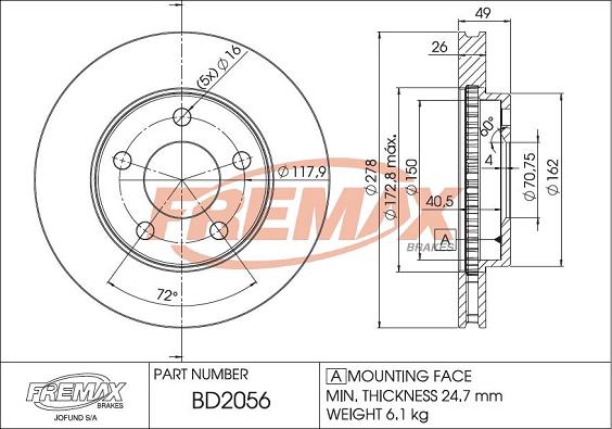 FREMAX BD-2056 - Bremžu diski www.autospares.lv