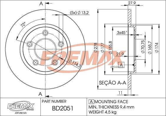 FREMAX BD-2051 - Тормозной диск www.autospares.lv