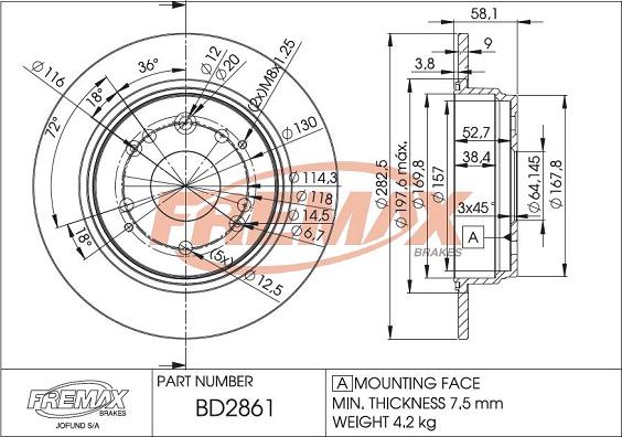 FREMAX BD-2861 - Bremžu diski www.autospares.lv