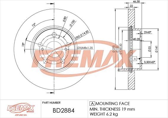 FREMAX BD-2884 - Bremžu diski www.autospares.lv