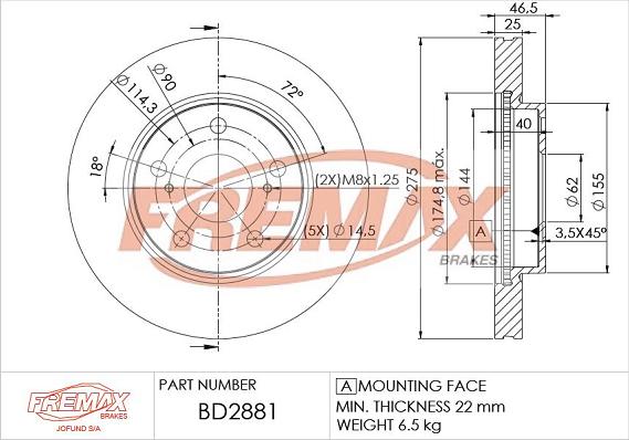 FREMAX BD-2881 - Bremžu diski autospares.lv