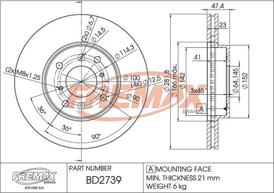 FREMAX BD-2739 - Bremžu diski www.autospares.lv