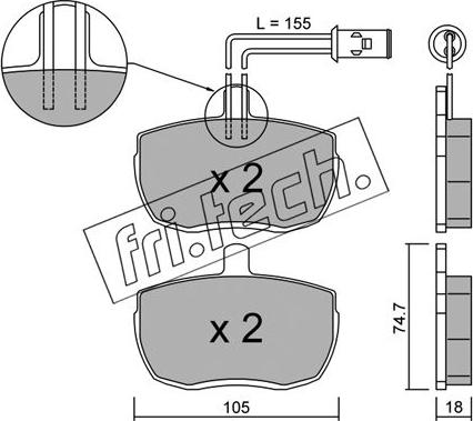 Fri.Tech. 018.1 - Тормозные колодки, дисковые, комплект www.autospares.lv