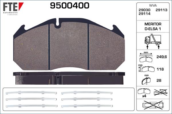 FTE 9500400 - Тормозные колодки, дисковые, комплект www.autospares.lv