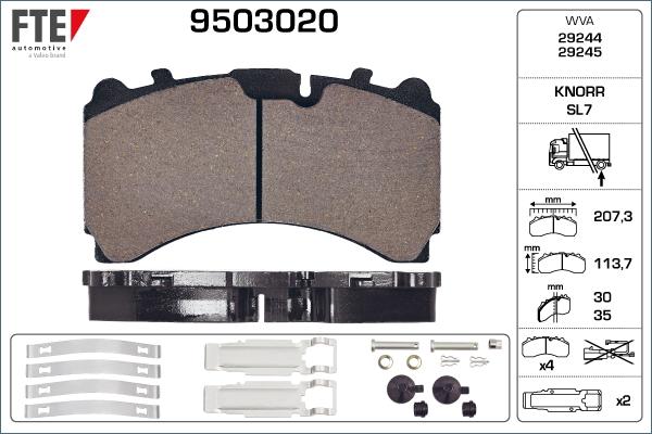 FTE 9503020 - Тормозные колодки, дисковые, комплект www.autospares.lv