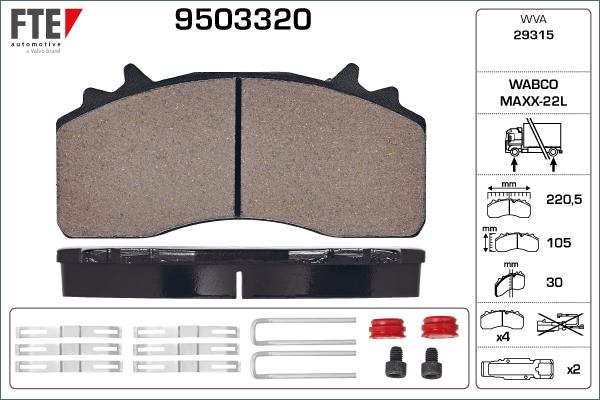 FTE 9503320 - Bremžu uzliku kompl., Disku bremzes www.autospares.lv