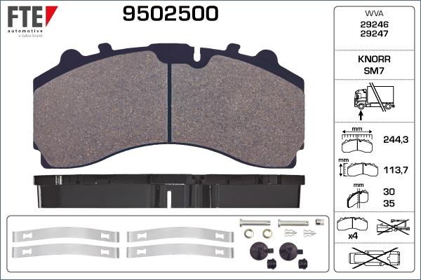 FTE 9502500 - Тормозные колодки, дисковые, комплект www.autospares.lv