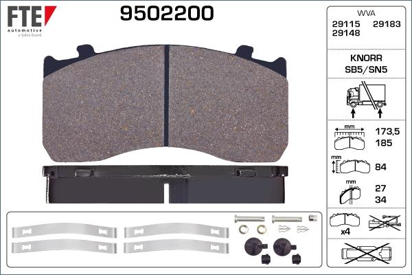 FTE 9502200 - Brake Pad Set, disc brake www.autospares.lv