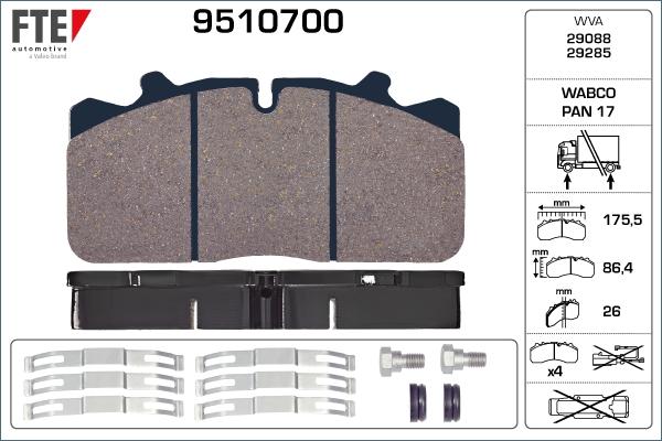 FTE 9510700 - Bremžu uzliku kompl., Disku bremzes www.autospares.lv