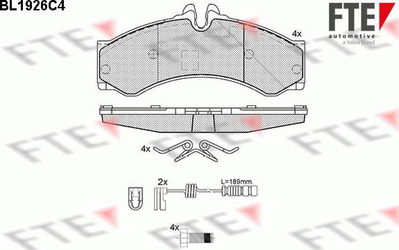 FTE BL1926C4 - Тормозные колодки, дисковые, комплект www.autospares.lv