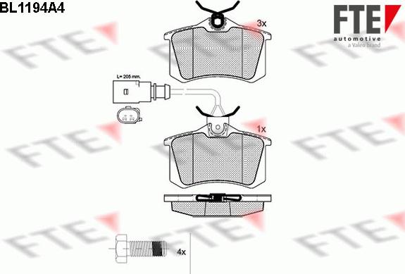 FTE BL1194A4 - Тормозные колодки, дисковые, комплект www.autospares.lv