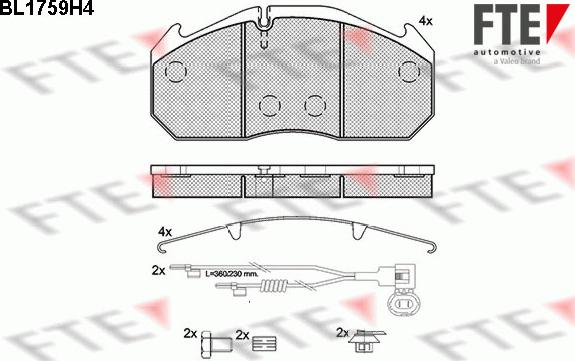 FTE BL1759H4 - Тормозные колодки, дисковые, комплект www.autospares.lv