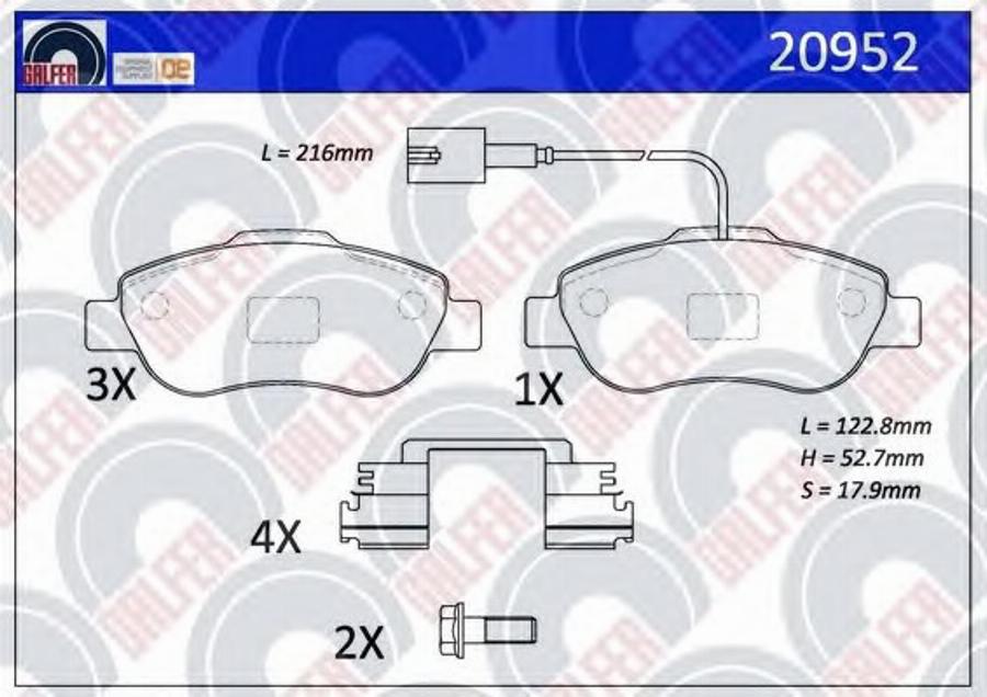 Galfer 20952 - Тормозные колодки, дисковые, комплект www.autospares.lv