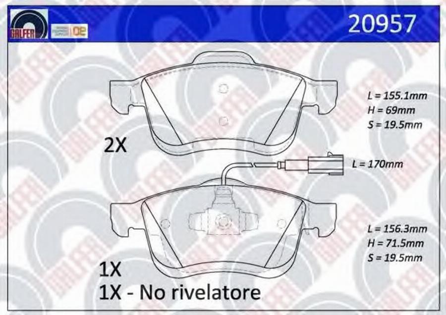 Galfer 20957 - Bremžu uzliku kompl., Disku bremzes autospares.lv