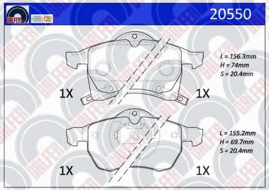 Galfer 20550 - Bremžu uzliku kompl., Disku bremzes autospares.lv