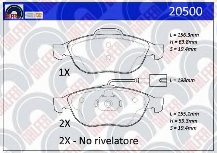 Galfer 20500 - Тормозные колодки, дисковые, комплект www.autospares.lv