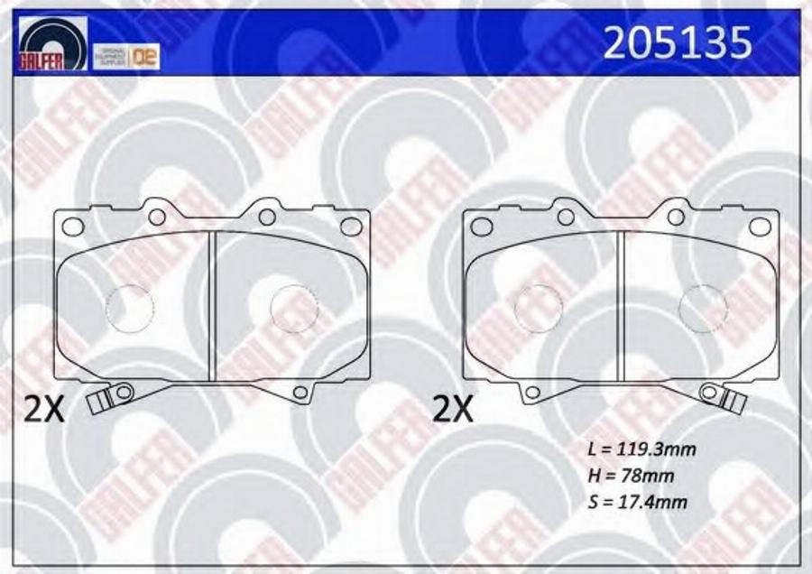 Galfer 205135 - Brake Pad Set, disc brake www.autospares.lv