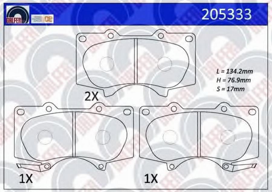 Galfer 205333 - Bremžu uzliku kompl., Disku bremzes www.autospares.lv