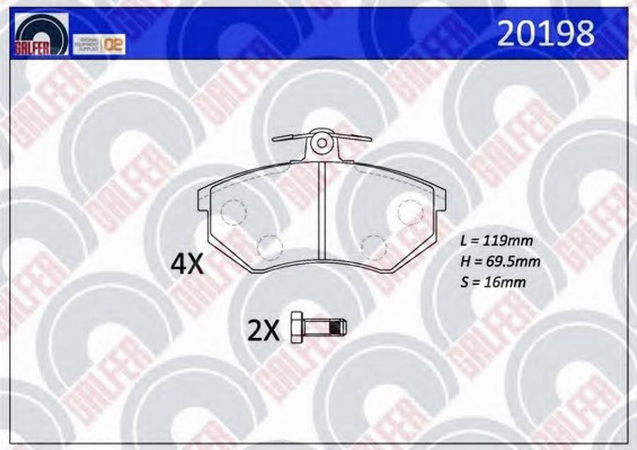 Galfer 20198 - Тормозные колодки, дисковые, комплект www.autospares.lv