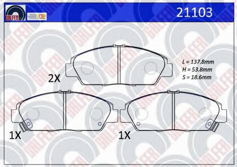 Galfer 21103 - Тормозные колодки, дисковые, комплект www.autospares.lv