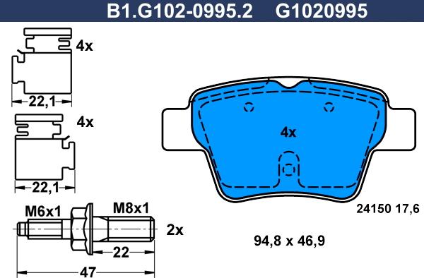 Galfer B1.G102-0995.2 - Тормозные колодки, дисковые, комплект www.autospares.lv