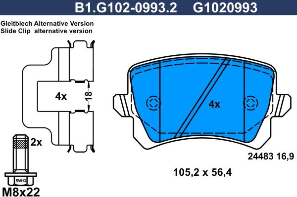 Galfer B1.G102-0993.2 - Тормозные колодки, дисковые, комплект www.autospares.lv