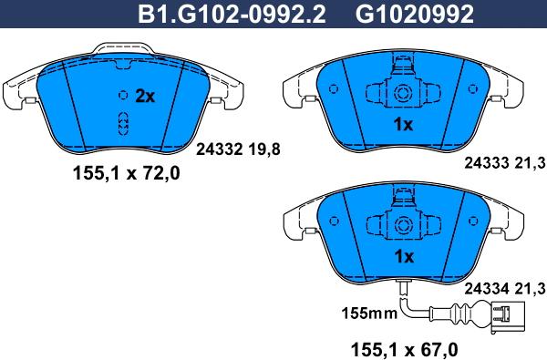 Galfer B1.G102-0992.2 - Bremžu uzliku kompl., Disku bremzes autospares.lv