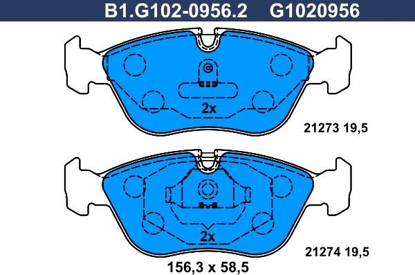 Galfer B1.G102-0956.2 - Brake Pad Set, disc brake www.autospares.lv