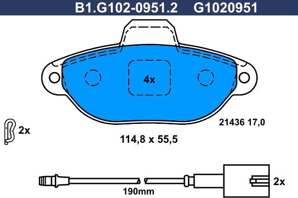 Galfer B1.G102-0951.2 - Brake Pad Set, disc brake www.autospares.lv