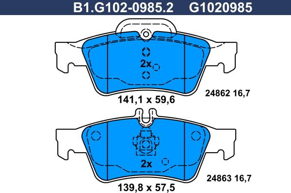 Galfer B1.G102-0985.2 - Bremžu uzliku kompl., Disku bremzes autospares.lv